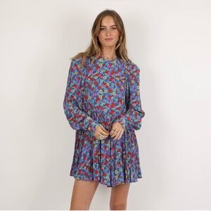 Rotate Birger Christensen Long Sleeve Floral Dress in Blue and Red